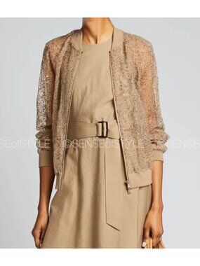 Brunello Cucinelli Mesh Bomber Jacket Cardigan Sequin Embellishments Size L